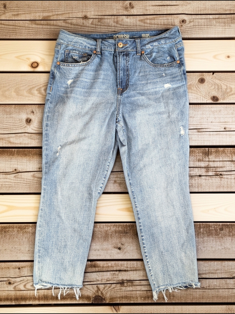 REWASH‎ Jeans Women's 13/31 High Rise Vintage Reunion Cropped Light Distressed